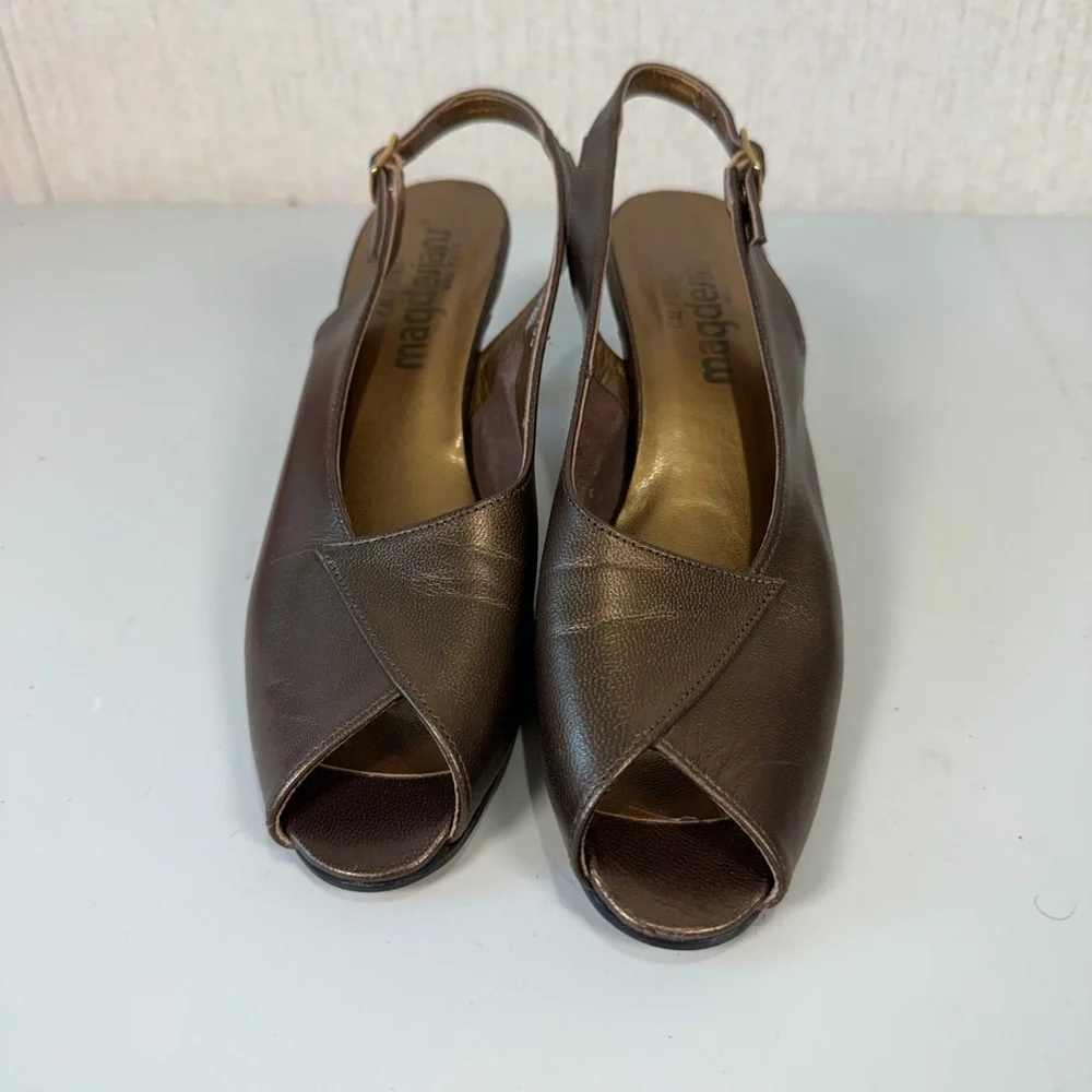 magdesians women's shoes Peep Toe Slingback Kitten Heel Size 7S‎ Brown